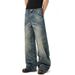 Men's Retro Blue Nevada Washed Vintage Style Jeans Loose Straight Leg Casual Wide Leg Trousers_mkmklike.com