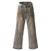 American-style Ripped Jeans, Retro High-waisted Micro-flare Washed Design Distressed Raw Edge Straight Pants_mkmklike.com