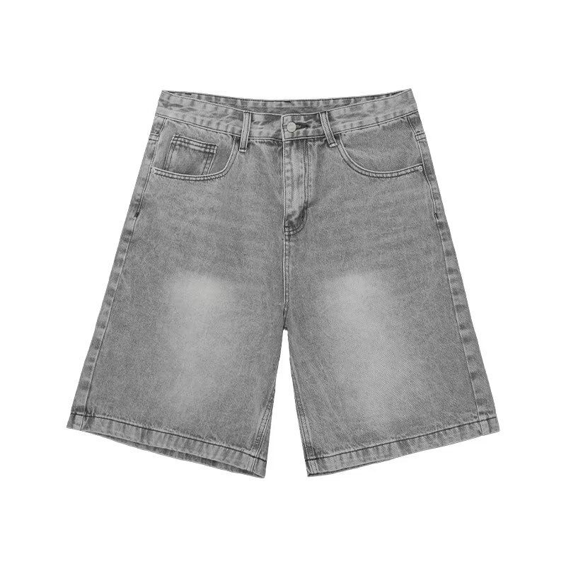 Men's Niche Distressed Washed Denim Shorts Slimming Straight Leg Five Quarter Length Hong Kong Style Retro mid Length Shorts_mkmklike.com