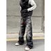 Men's Clothing Unisex Black Washed Straight Leg Jeans Messy Claw Mark Whiskered Clean Fit Pants For Men_mkmklike.com