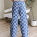 Women's Trendy Plaid Print Jeans, Autumn New Style, High Waist, Loose Fit, Wide Leg Pants_mkmklike.com