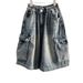 Men's Summer Thin Denim Shorts Multi Pocket Loose Fit American High Street Style Trendy Cool Elastic Waist Five Point Pants_mkmklike.com