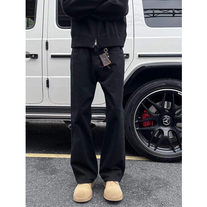 Nordmann Slightly Flared Black Jeans For Men 2025 New Trendy Brand High-end Fleece-lined Thickened Autumn Winter Straight Loose_mkmklike.com
