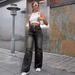 Women's Clothing INS Fashion Ripped High Waist Wide Leg Pants Casual Denim Trousers Trendy_mkmklike.com