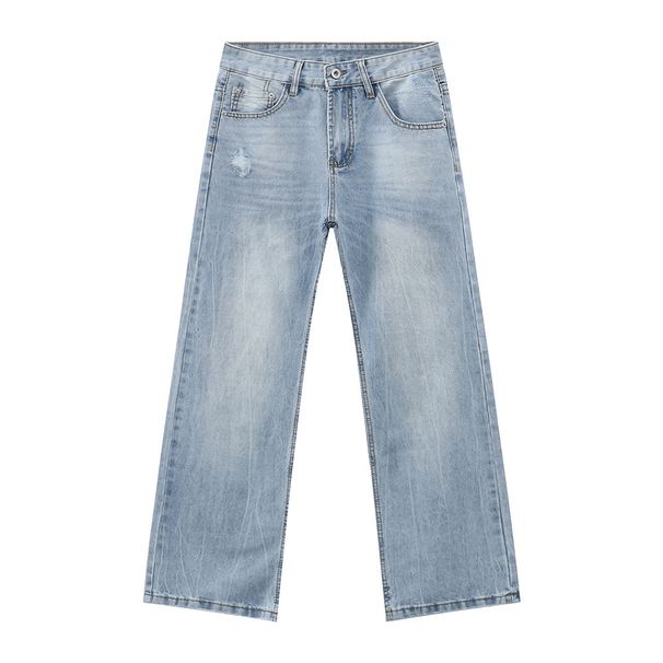 Men's Clothing Minimalist Cleanfit Versatile Ripped Light Blue Casual Straight Jeans Trend_mkmklike.com