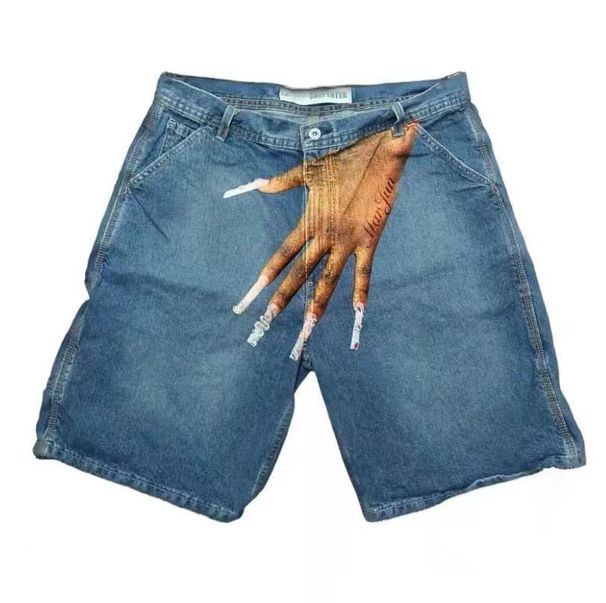 Cross-border European And American Summer Fashion Hip-hop Quirky Pattern Printed Denim Shorts For Men, High Street_mkmklike.com