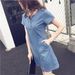 ELLE Korean Style Plus Size Casual Simple Commuter Mid-Length Washed Denim Dress For Women Trendy_mkmklike.com