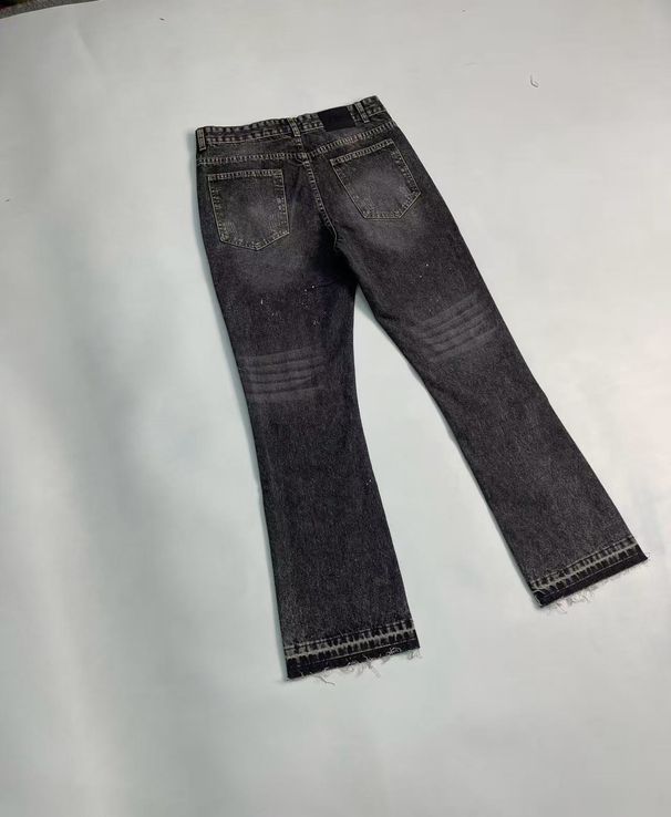 Distressed Washed Flare Jeans With Splatter Paint Design - Vintage Vibe Denim In Black & Blue Fashion Trends_mkmklike.com