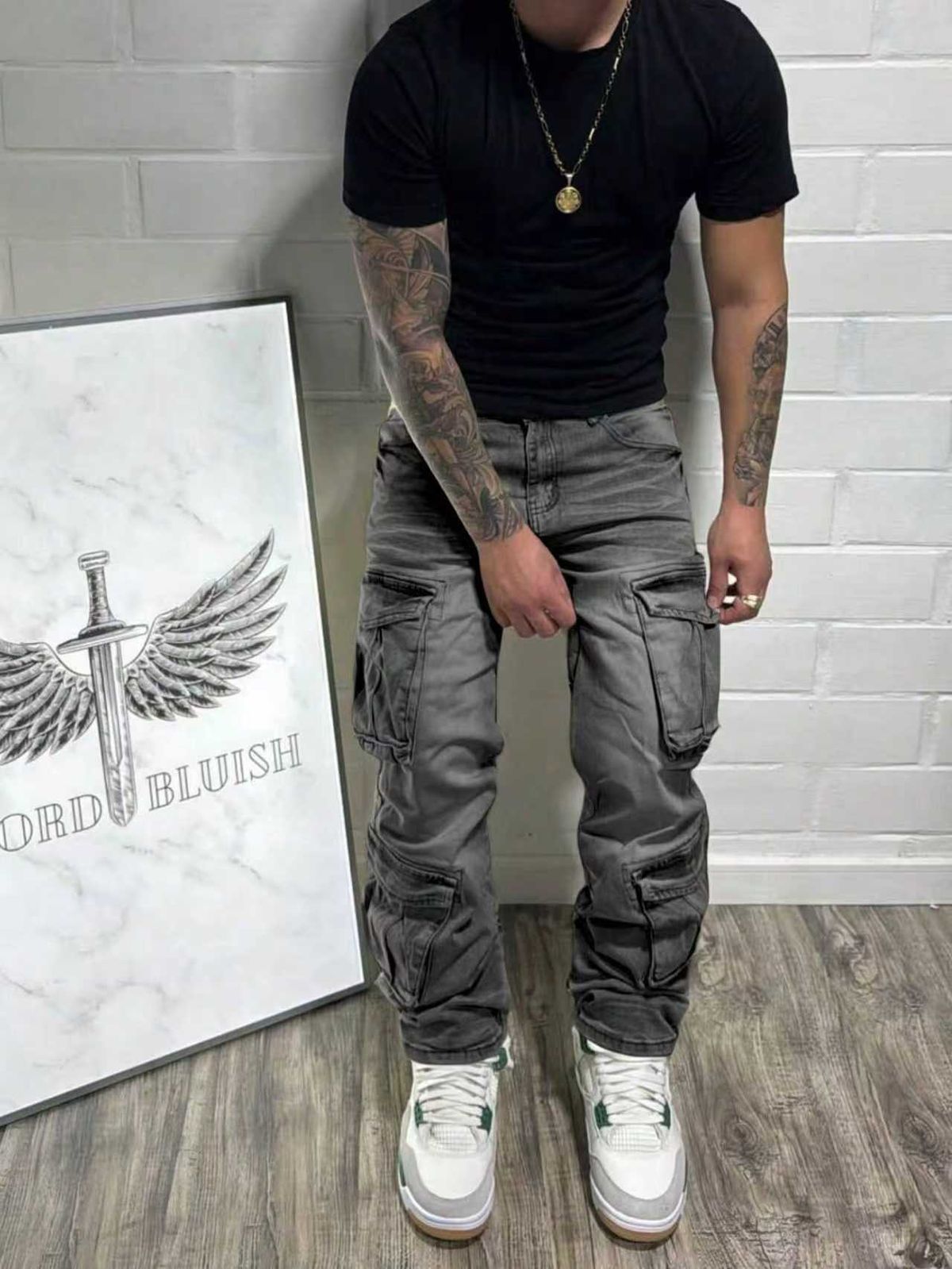 Men's Y2K High-Waist Straight Leg Cargo Pants Trendy Loose High Street Cool Versatile Simple Trousers_mkmklike.com
