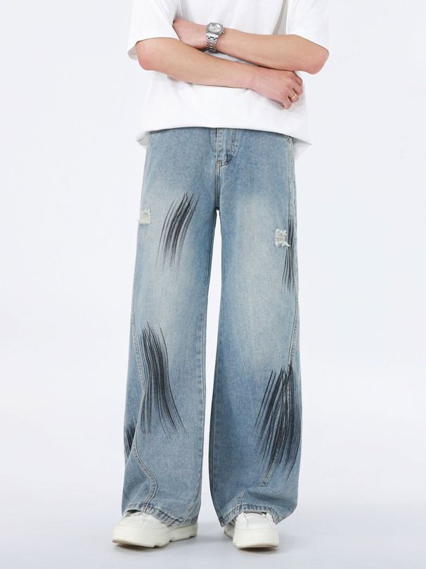 Men's Clothing Jeans Men's Summer Tall And Thin Teenager Pants Straight Loose Wide Leg Flared Pants_mkmklike.com
