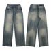 LKTM Wear # Washed With Damaged Mouth, Jeans, Men's Cleanfit, Loose Straight Tube, Broken Hole, Long Pants Ffe_mkmklike.com