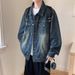 Blue American Denim Men's Autumn Lapel Workwear Jacket Trendy Brand Couple Casual Wear_mkmklike.com