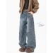 Nordmann American Style Vibe Washed Retro Blue Deconstructed Scimitar Jeans For Men, Cool High Street Loose Straight Wide-Leg_mkmklike.com