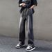 Retro Washed Gradual Change Jeans Men's Summer Thin Straight Drawstring Trendy Brand American High Street Casual Long Pants_mkmklike.com
