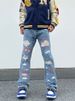 Hip Hop Patch Ripped Jeans Men's High Street Trend Embroidery Wide Straight Leg Loose Flared Pants Men_mkmklike.com