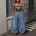 Yuyuan Plus Size Retro Washed Blue Wide Leg Pants High Waisted Lantern Jeans Pleated Women's Denim_mkmklike.com