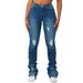 Women's Clothing High Waist Layered Denim Flared Pants Trendy Slim Fit Ripped Slimming Ladies Straight Barrel Pants_mkmklike.com