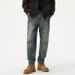 Men's Clothing Jeans Workwear Multi Pocket Trousers New Retro Distressed Washed Straight Harem Jeans _mkmklike.com