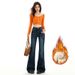 Low-Rise Flared Jeans For Women – Vintage Washed Stretch Denim, Slim Fit & Fleece-Lined Winter Edition (XS-XL)_mkmklike.com