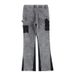 Streetwear Washed Jeans – Black/Grey Colorblock With Slight Stretch (Relaxed Fit, Mid-Rise Straight Leg)_mkmklike.com