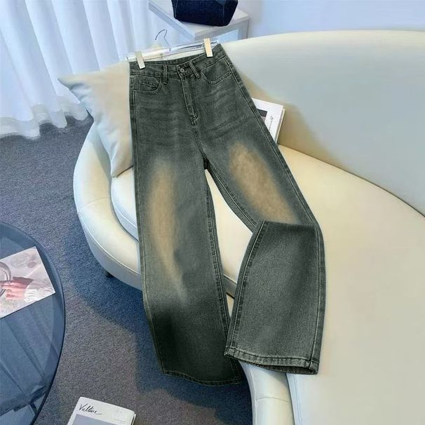 Loose Fit Vintage Washed Jeans – High Waist Wide Leg Comfort Stretch Denim Pants For Women_mkmklike.com