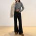 Women's High-Waisted Flared Jeans With Embroidery - Black Stretch Denim Pants, Vintage Straight-Leg & Floor-Length Design_mkmklike.com