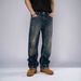 Men's High Street Wide Leg Distressed Jeans - Relaxed Fit Straight Denim Pants For Casual Wear_mkmklike.com