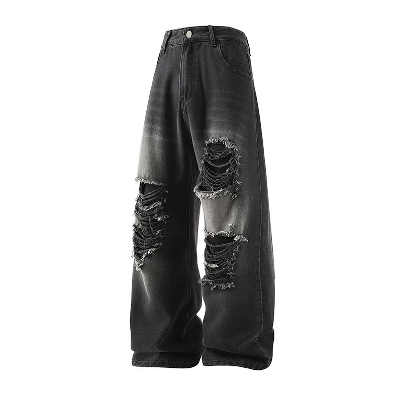 Men's Clothing Summer New Thin Design Niche Washed Distressed Loose Straight Trousers_mkmklike.com