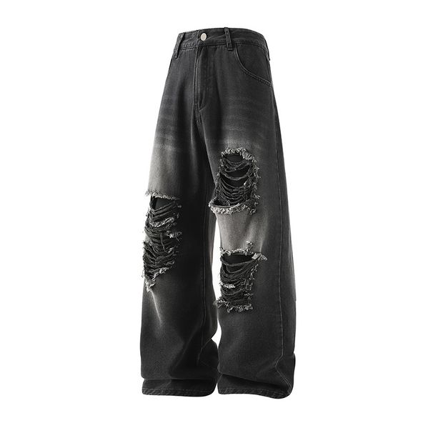 Men's Clothing Summer New Thin Design Niche Washed Distressed Loose Straight Trousers_mkmklike.com