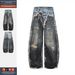 Heavy Duty Men's Washed Distressed 3D Printed Faux Leather Jeans Retro American Style Two Piece Set Factory Direct Shipping_mkmklike.com