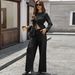 Women's Denim Two-Piece Set – Long Sleeve Top & Casual Washed Jeans, Trendy Matching Outfit_mkmklike.com