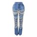 Women's Clothing Hole Heavy Beaded Beaded Stretch Jeans Trousers Women Jacket Two Piece Set_mkmklike.com