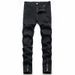 Men's clothing zipper jeans Stretch slim-fit ripped denim pants_mkmklike.com