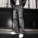 Men's Trendy Loose Wide Leg Pants American Retro Washed Distressed Gray Splatter Paint Curved Blade Jeans_mkmklike.com
