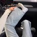 Women's Rhinestone Flared Jeans – High Waist Wide Leg Trousers With Straight Cut & Floor-Length Hem (S-2xl, Light Blue Cotton Denim)_mkmklike.com