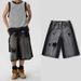 Men's Washed Distressed Cropped Denim Shorts Loose Wide Leg Pants Summer Style American Street Retro Design_mkmklike.com