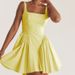 Women's Clothing solid color bow tie back waist dress short skirt_mkmklike.com