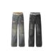 High Street Dirty Old Ripped Jeans Men's And Women's Design Loose Straight Double Waist Pants_mkmklike.com
