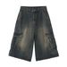 Men's Clothing Multi Pocket Skateboard Hip Hop Denim Shorts Men's Cropped Pants Loose Mid Length Pants Summer_mkmklike.com