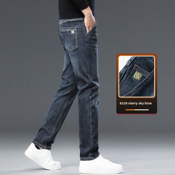 Jeans Men's Loose Straight Pants Elastic Casual Pants Thickened_mkmklike.com