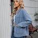 Vintage Denim Jacket For Women - Relaxed Fit Long Sleeve Oversized Shirt Coat With Classic Collar, Retro Blue & Black Grey_mkmklike.com