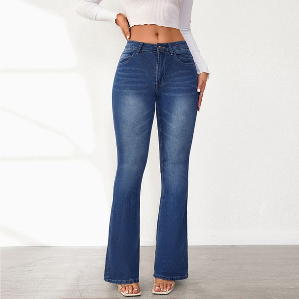 Women's Clothing High Waist Stretchy Flared Jeans - Slim Fit Denim Pants For Casual & Office Wear (Blue, S-XXL)_mkmklike.com