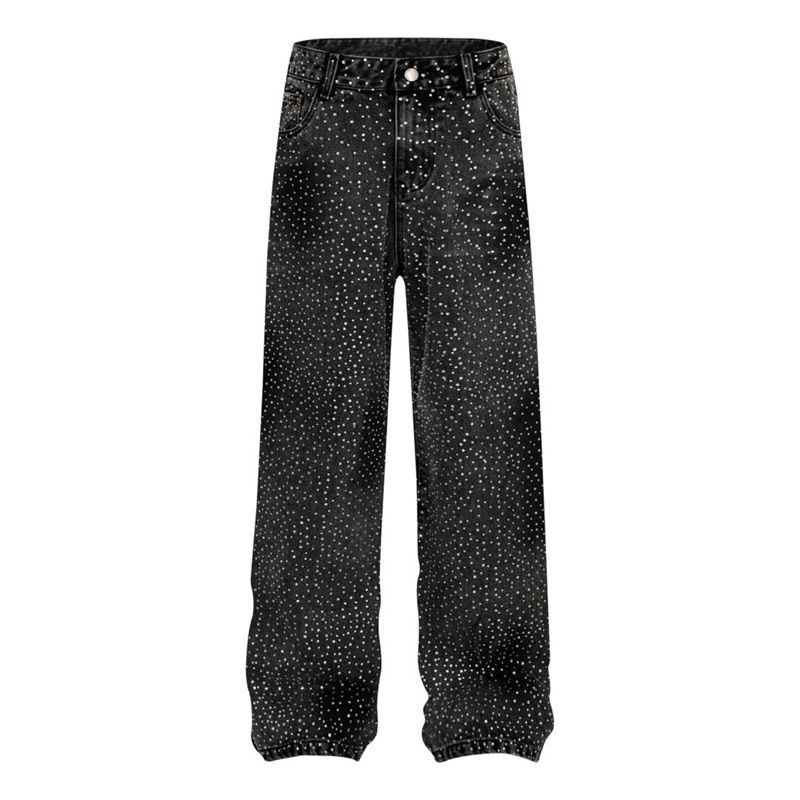 Men's Clothing Fashionable Brand, Stylish, Niche Design Pants, Hot Diamond Loose Straight Wide Leg Casual Jeans, Straight Pants For Men And Women_mkmklike.com