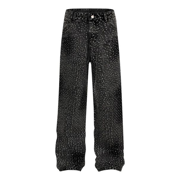 Men's Clothing Fashionable Brand, Stylish, Niche Design Pants, Hot Diamond Loose Straight Wide Leg Casual Jeans, Straight Pants For Men And Women_mkmklike.com