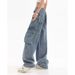 American Street Hip-hop Multi-pocket Straight-leg Workwear Jeans For Women, Loose-fitting, Stylish Wide-leg Slimming_mkmklike.com
