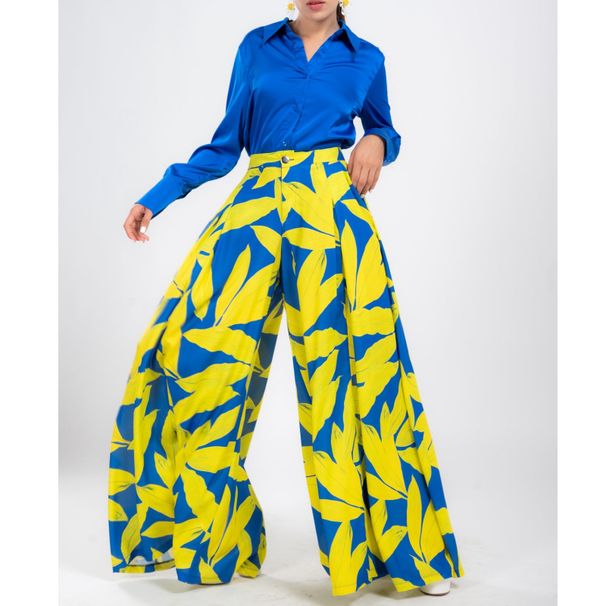 Women's Clothing new loose large size temperament printed shirt top wide-leg pants suit_mkmklike.com