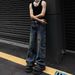 Large Sized Vibe Multi Pocket Workwear Jeans, Men's Women's Trendy Brand, Loose And Casual Wide Leg Floor Length Pants,_mkmklike.com