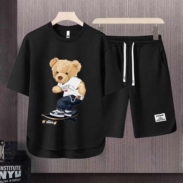 Men's Clothing 2024 Waffle Casual Summer Suit Men's Loose Teen Short sleeved T shirt Shorts Handsome Two piece Suit_mkmklike.com