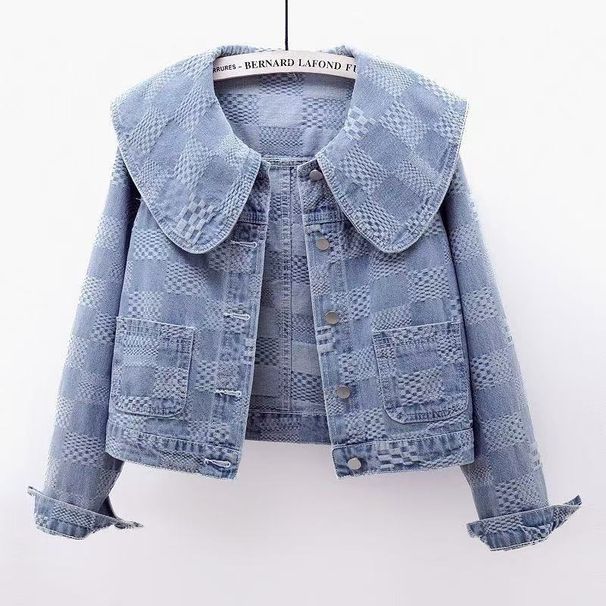 Women's Clothing Vintage-Inspired Denim Jacket For Women – Oversized Peter Pan Collar, Cropped Fit, Comfortable Stretch Fabric, Lightweight & Stylish_mkmklike.com
