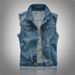 Men’s Slim-Fit Denim Vest – Distressed Washed Workwear Jacket With Multiple Pockets (98% Cotton, S-6XL, Blue)_mkmklike.com